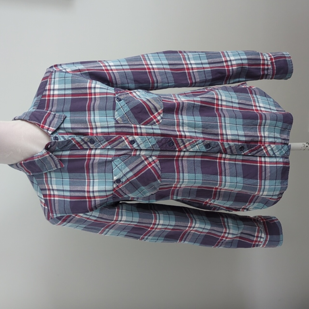 Mudd Plaid Flannel Button Front Shirt 90's Grunge Retro Blue Purple size Medium